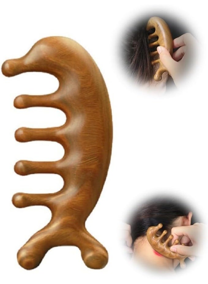 CLENEA Green Sandalwood Multifunctional Massage Comb, Head Massage Comb, Wooden Massage Comb, Gua Sha Scraping Scalp and Hair Massage, Scalp Stimulator, Facial Body Massager - Image 1